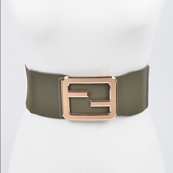 Gold Buckle Elastic Waist Statement Belt - Picture 4 of 13